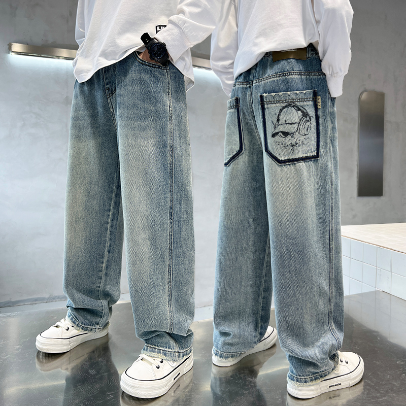 儿童装男童秋装裤子春秋款2025新款牛仔长裤中大童宽松男孩休闲裤