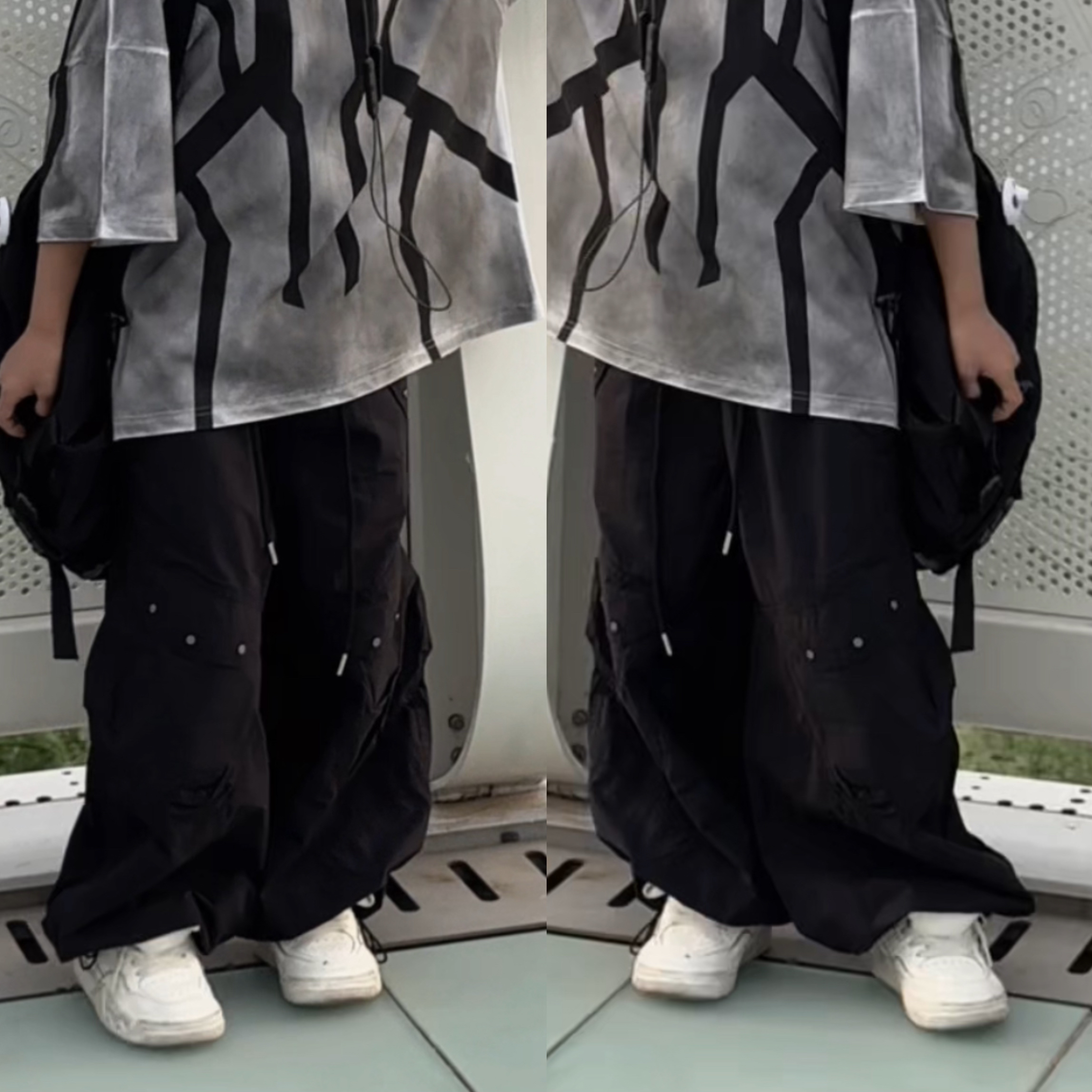 乐乐家儿童新款夏季薄款长裤大口袋褶皱宽松休闲中大童工装长裤