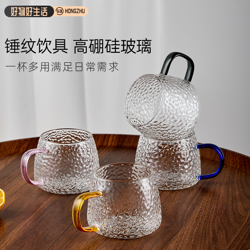 大容量耐高温锤纹玻璃水壶家用泡茶壶冰冷耐热水壶透明锤纹冷水杯