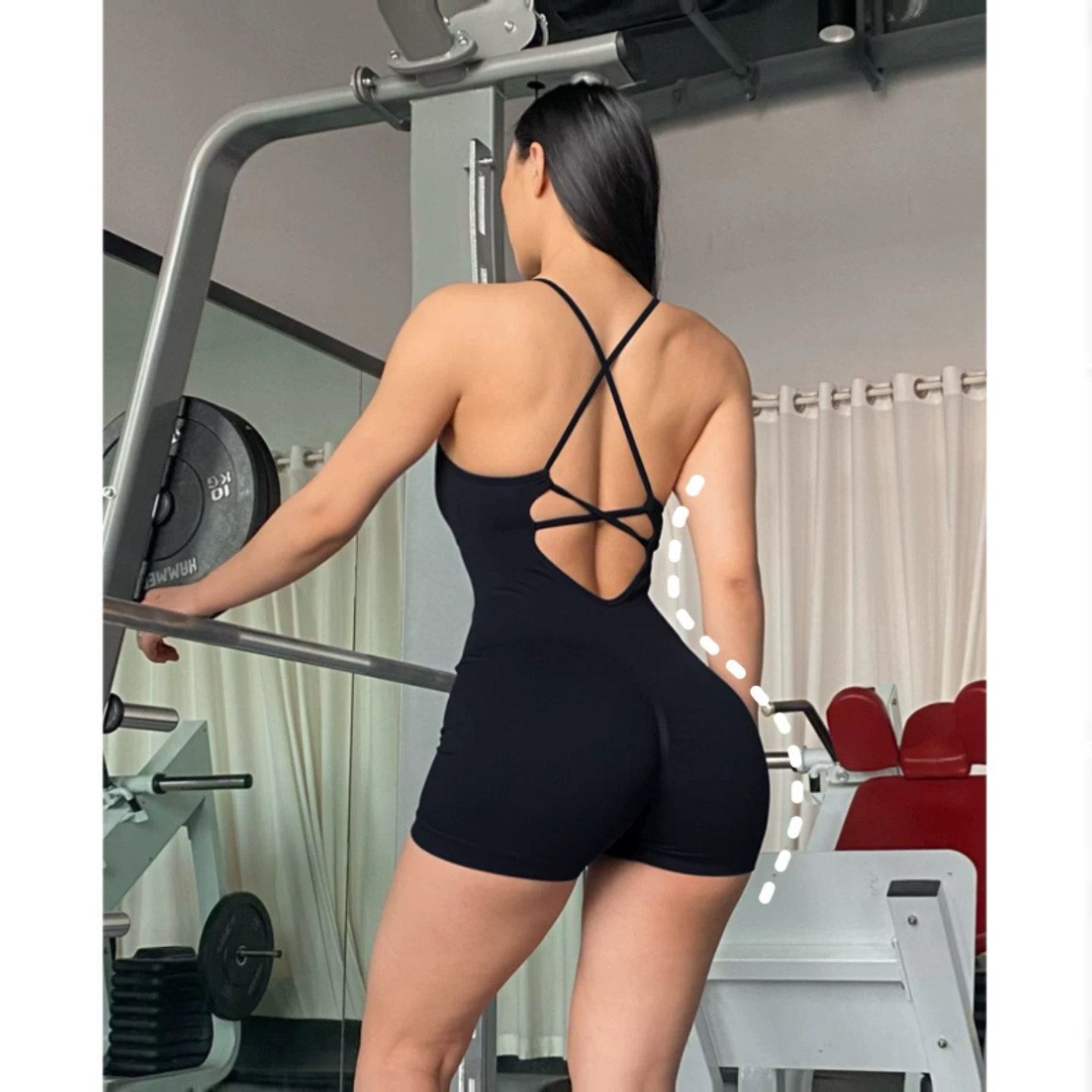 欧美风带胸垫吊带透气瑜伽服健身连体服女性感腰臀比蜜桃臀无缝