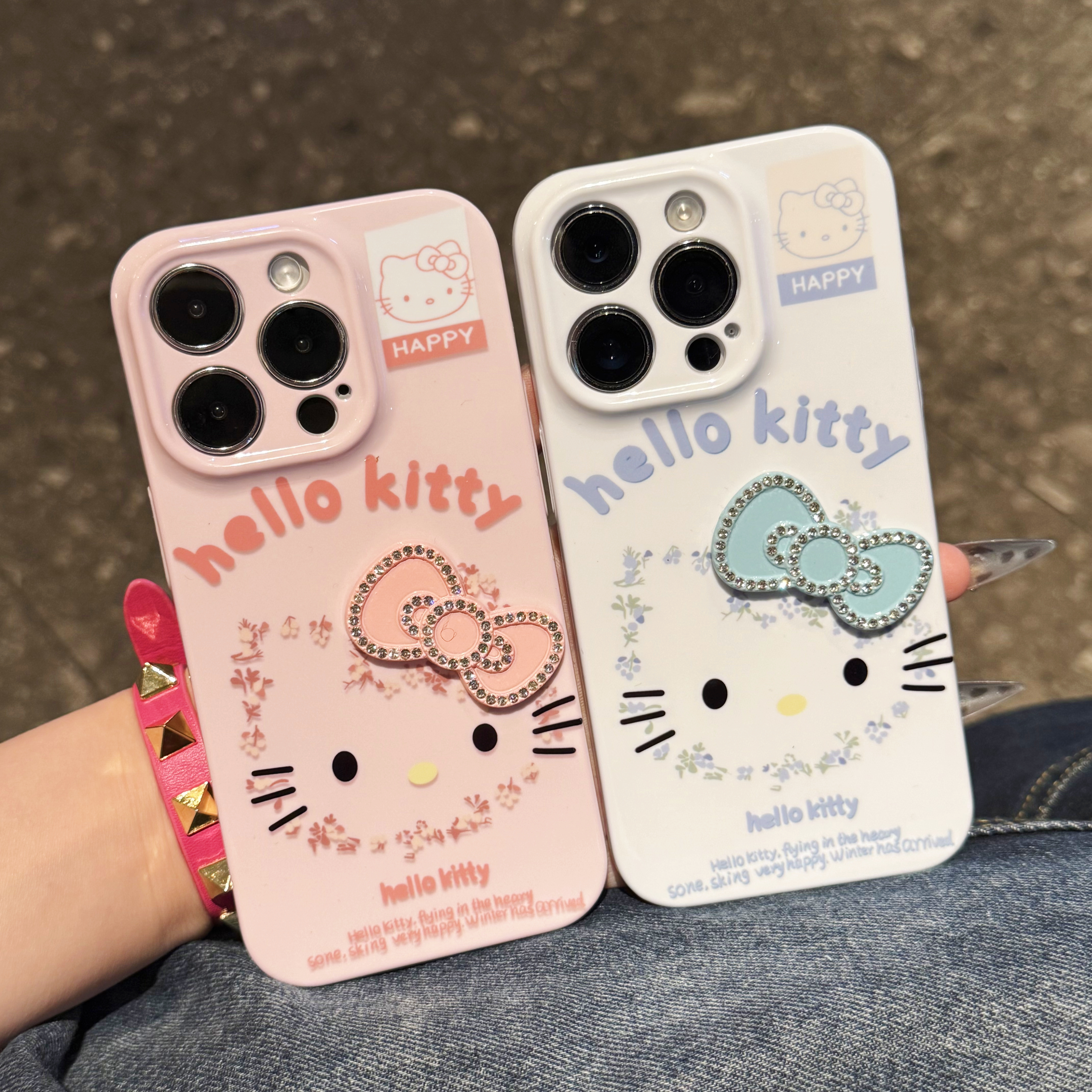 奥菲顿碎花kt贴钻蝴蝶结适用苹果16菲林手机壳华为P70vivoppo小米