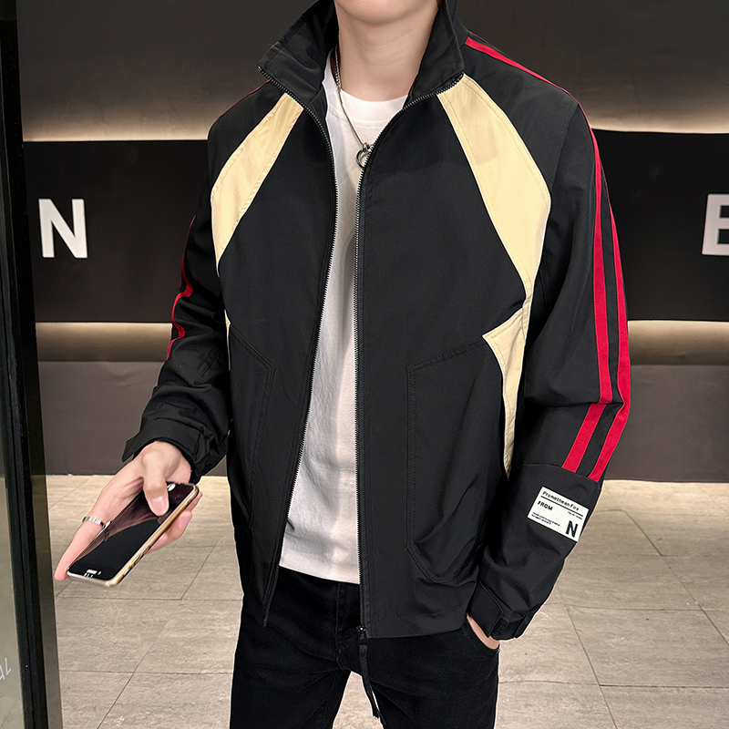 帅气拼接外套男春秋2025新品潮牌流行百搭加棉加厚夹克工装上衣服