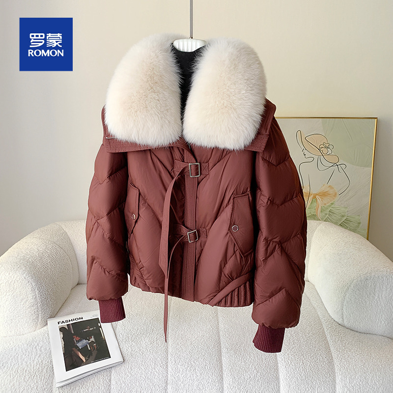 【保暖羽绒服】2025冬季时尚皮草外套女短款阔版白鸭绒服大狐狸毛领