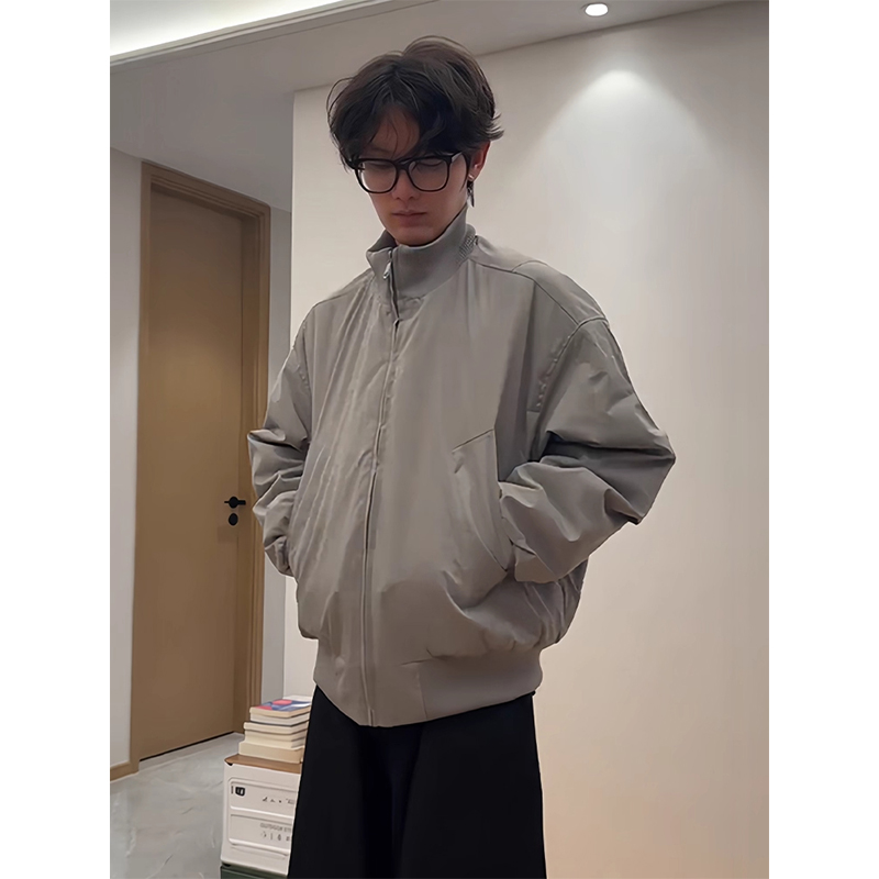 灰色美式飞行夹克棉服男款冬季高级感立领短款棉衣外套夹棉棒球服