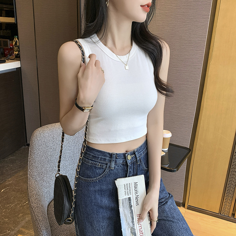 露脐背心女2025夏季新款圆领外穿螺纹打底衫显瘦运动无袖百搭上衣