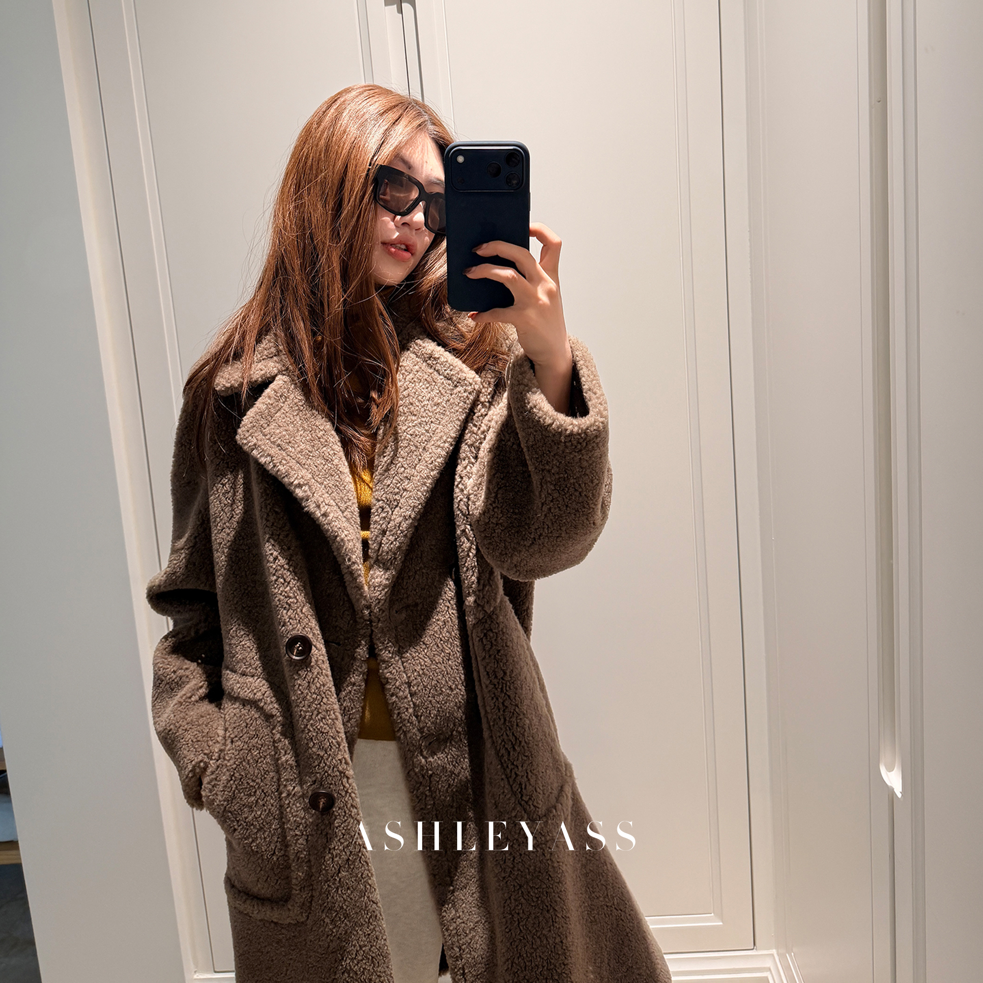 【ASHLEYASS】“高定御寒”泰迪羊毛棕绿剪裁收腰大衣外套LSE251756S