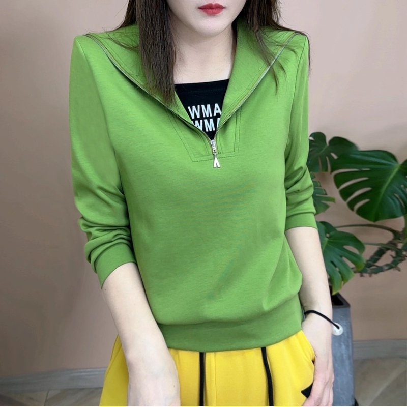 2025春季新品时尚百搭修身显瘦设计感半拉链显瘦女士长袖上衣7839