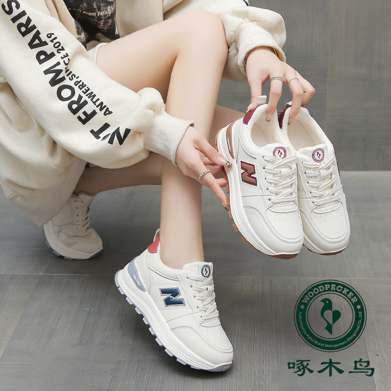 啄木鸟老爹鞋女2025秋季新款百搭厚底增高时尚休闲运动鞋女25802