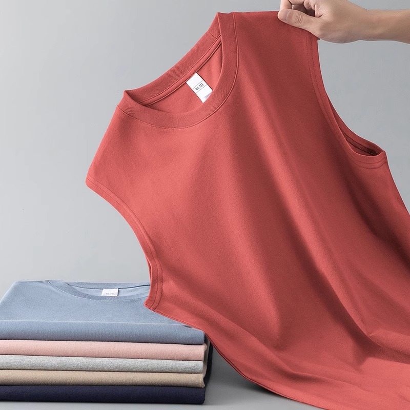 夏季纯棉宽松背心男士无袖运动潮牌百搭休闲外穿纯色时尚简约