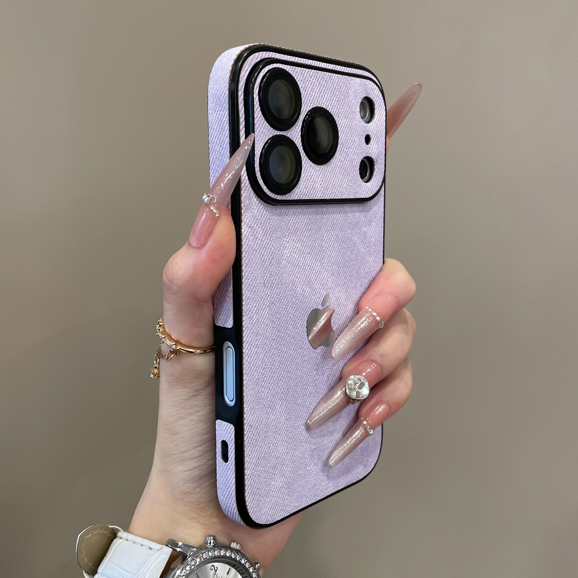 时尚熏衣紫牛仔纹全包边适用iPhone17手机壳16pro护镜15pm简约14