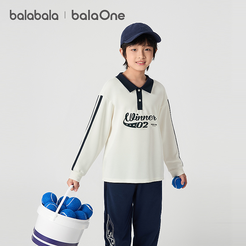 【balaOne】巴拉巴拉儿童长袖t恤男童女童2025新款秋装POLO衫上衣