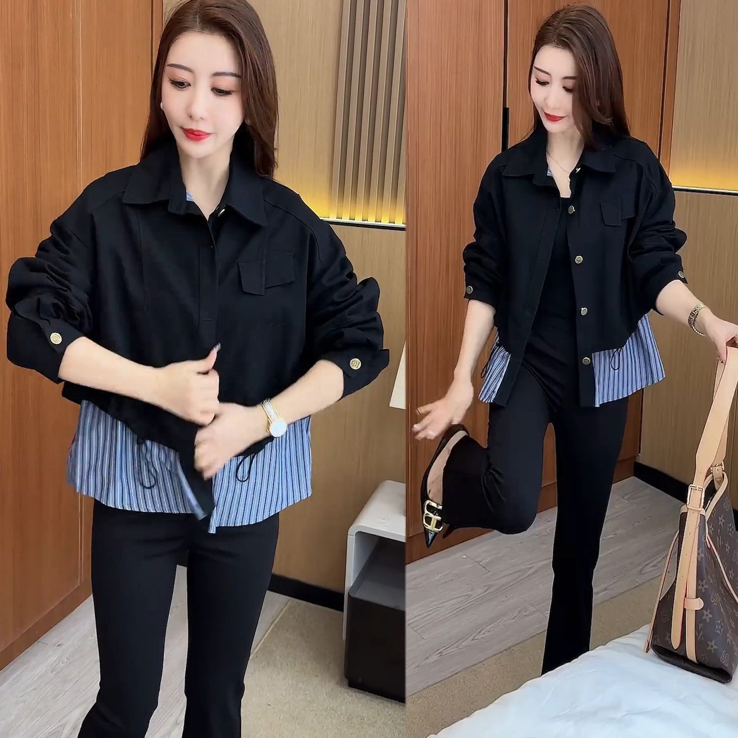 时尚设计感假两件衬衫女2026春季新款气质宽松显瘦休闲百搭衬衫潮