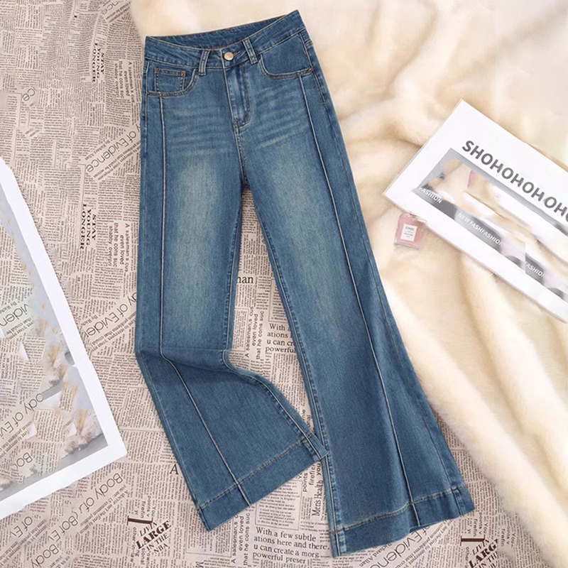 美式复古高腰微喇牛仔裤女2025新款小个子大码遮胯显瘦弹力喇叭裤