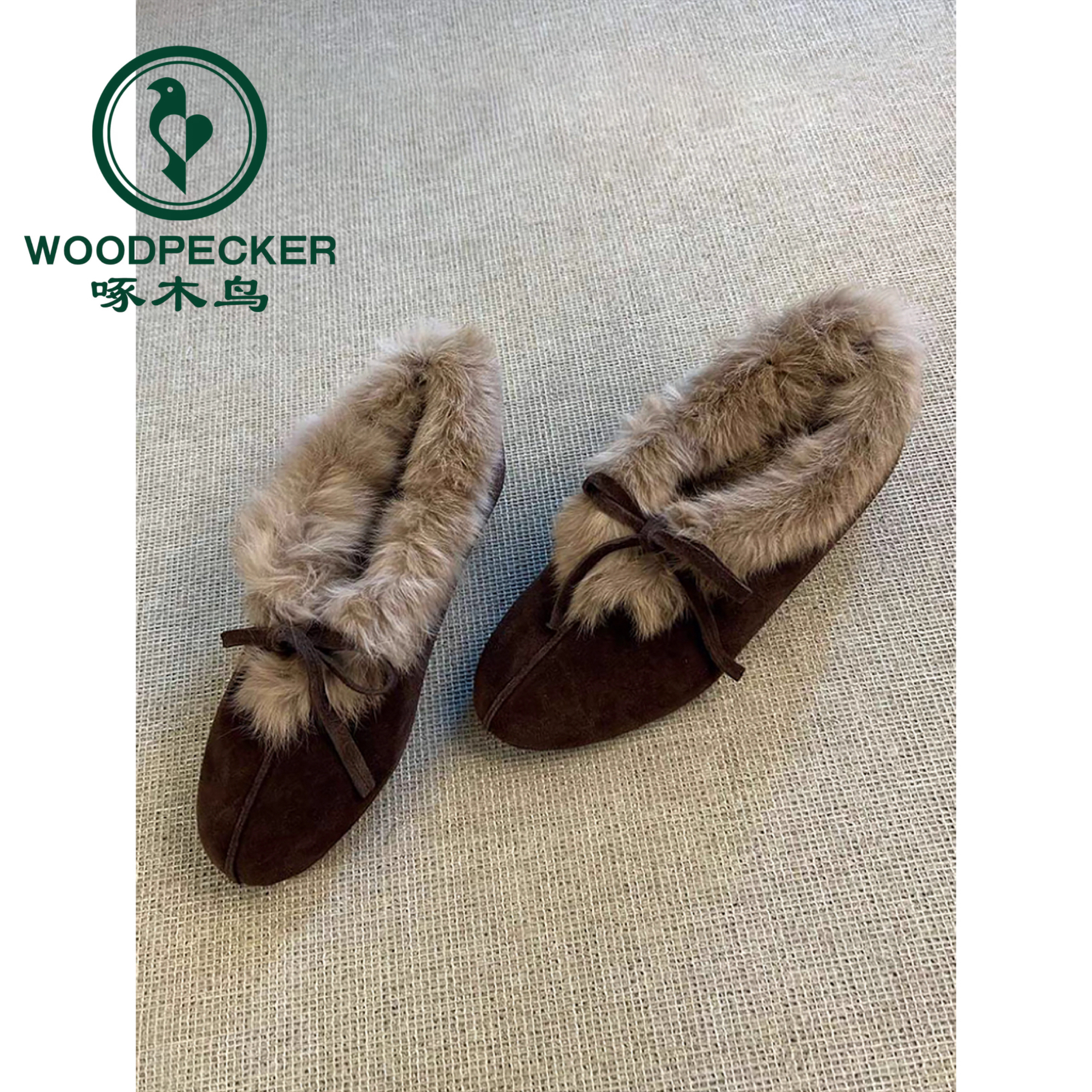 啄木鸟复古内增高加绒单鞋女2025冬季新款圆头蝴蝶结勃肯保暖棉鞋