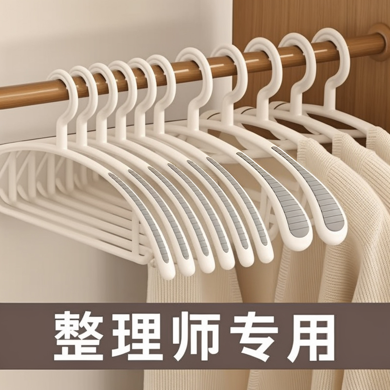 日本无痕衣架家用挂衣加厚加粗晾衣服架子宽肩衣撑防肩角滑不起包