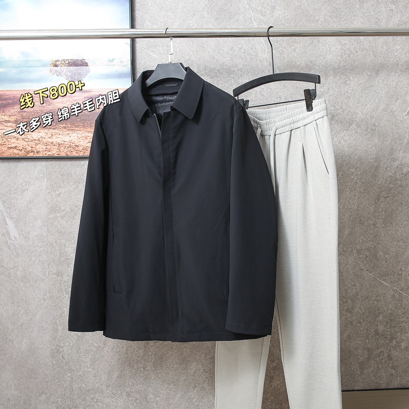 H系品牌撤柜绵羊毛内胆可拆卸外套男款翻领商务休闲行政夹克