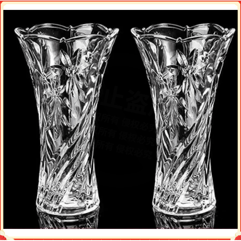 透明水晶玻璃花瓶水培富贵竹鲜花插玫瑰花现代简约客厅装饰摆设J