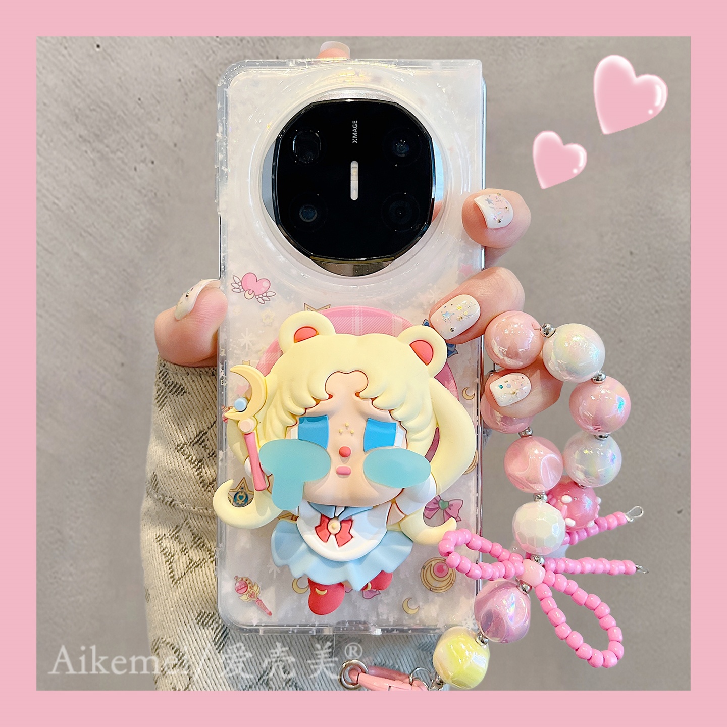 适用华为mateX6折叠屏手机壳MateX5典藏版粉美少女X3磁吸支架链条