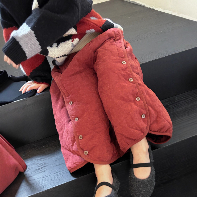 儿童冬装裤子2025秋季新款纯色休闲设计感阔九分裤男童女童棉裤潮