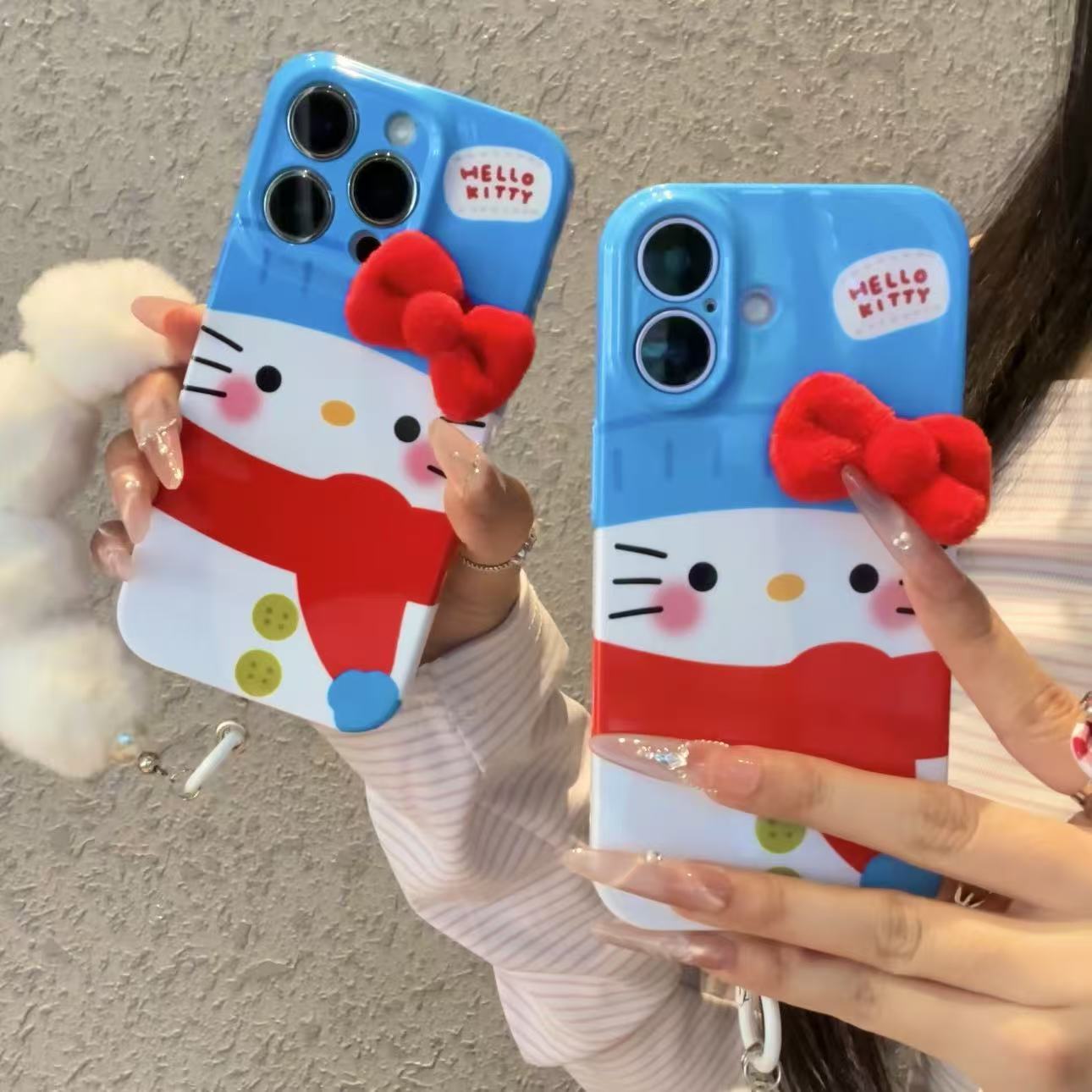 GGBond红蝴蝶结KT毛球挂件适用苹果17菲林手机壳华为vivo小米oppo