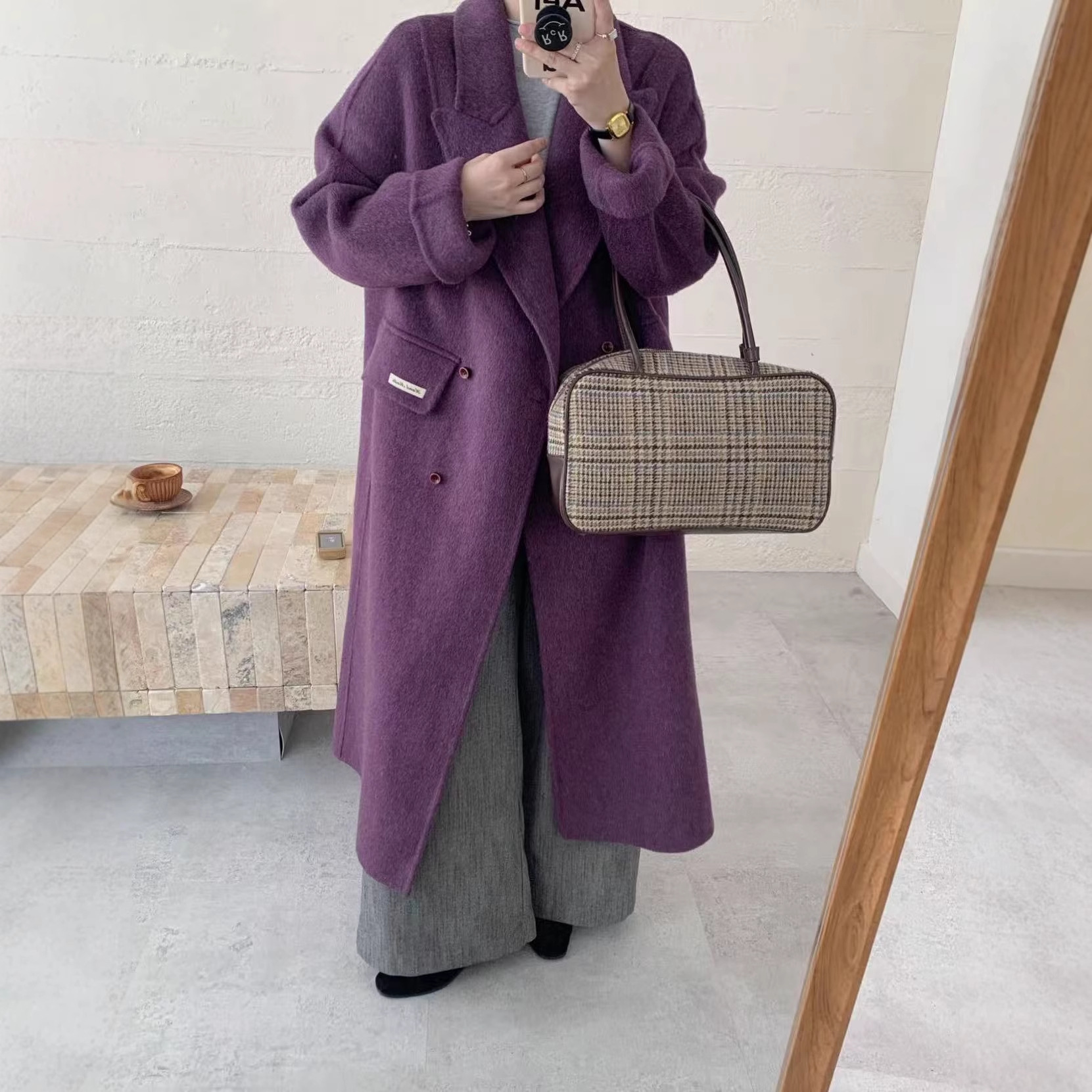 KN2501大爱美依缘2025秋季新款高端潮流翻领长款毛呢外套宽松显瘦