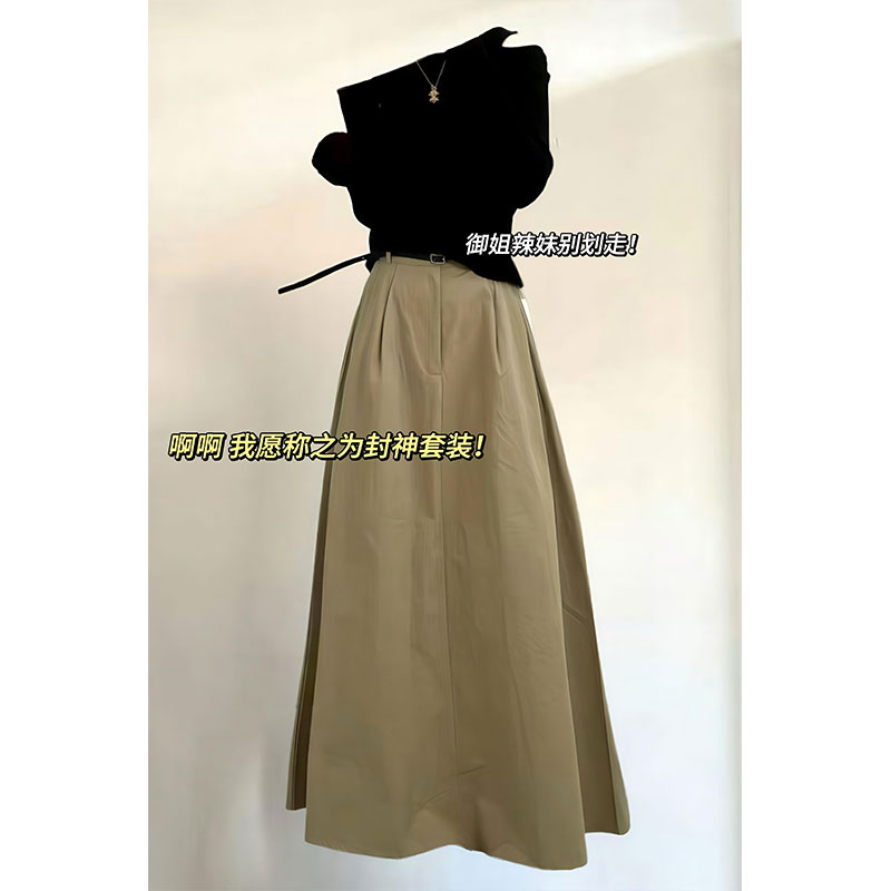 韩系极简风修身露肩上衣百搭显瘦半身裙女套装2025夏季新款两件套