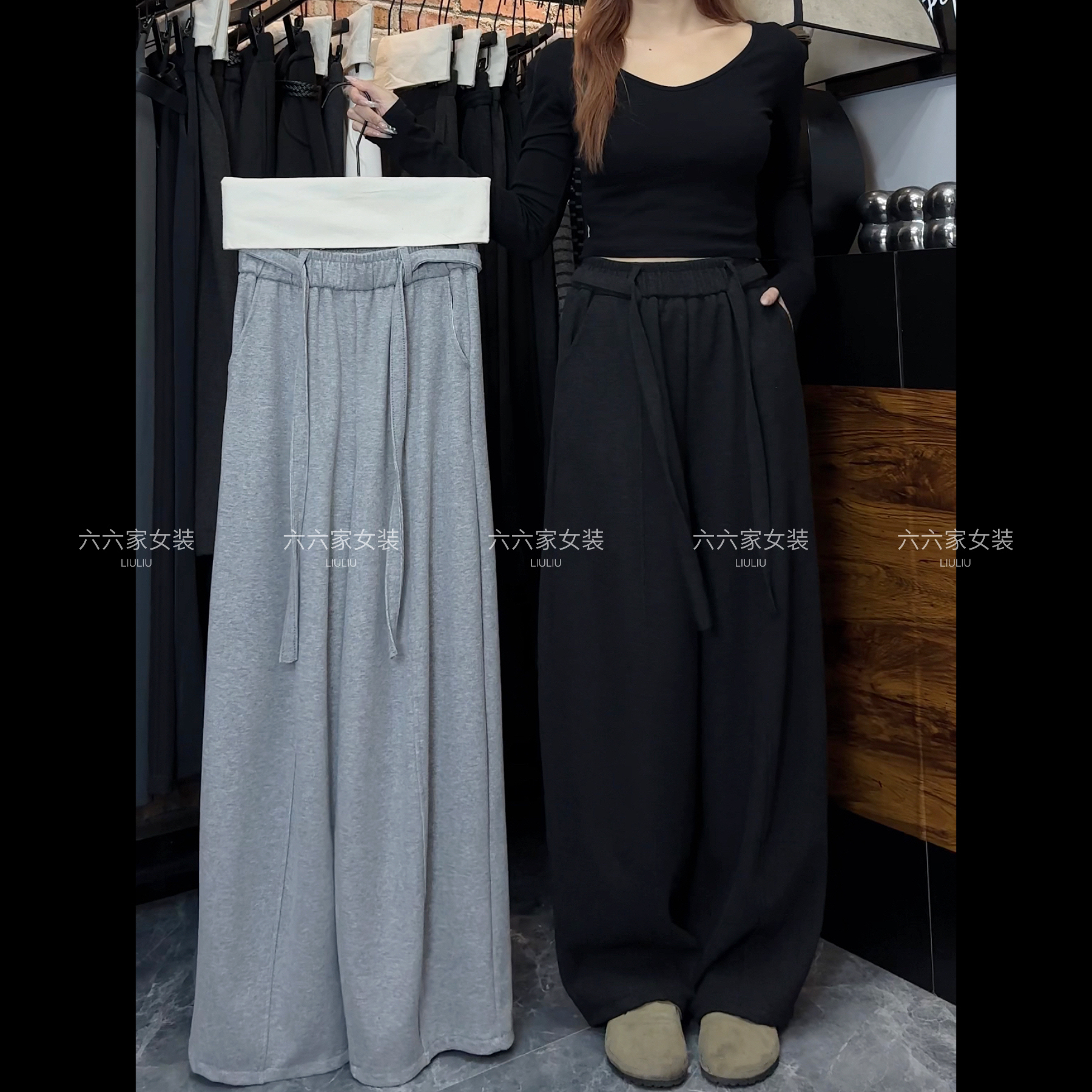 冬季加绒韩系高腰显瘦弯刀裤！百搭超推荐（裤长102）