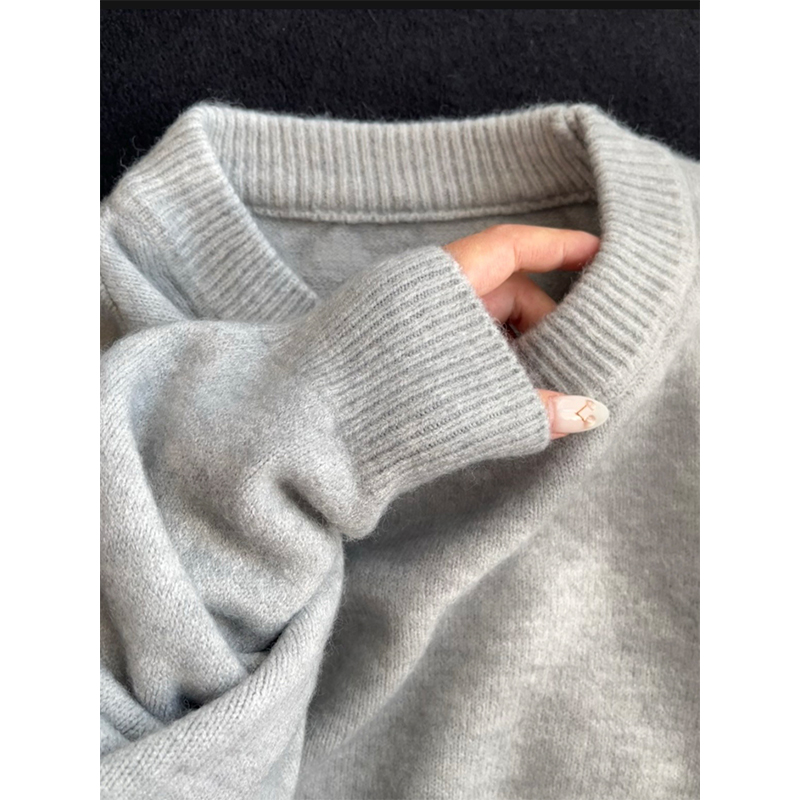 cleanfit灰色圆领毛衣男秋冬高级感松弛oversize慵懒风内搭针织衫