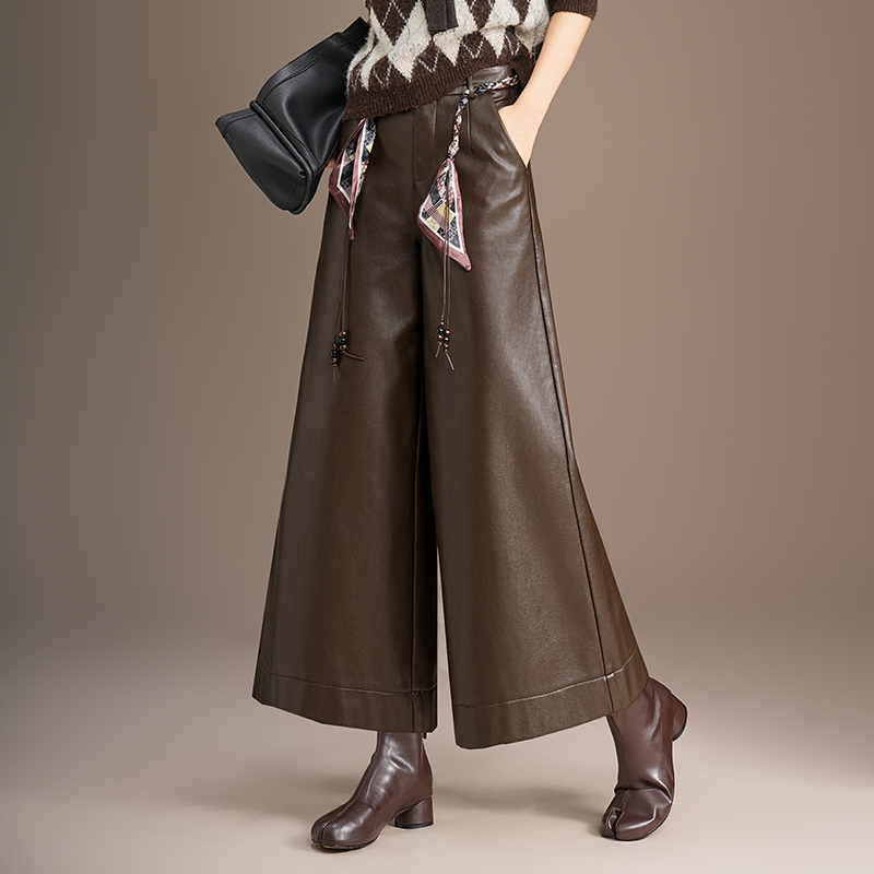 PU皮裤阔腿裤女秋冬2025新款时尚外穿九分裤宽松显瘦休闲靴裤女裤