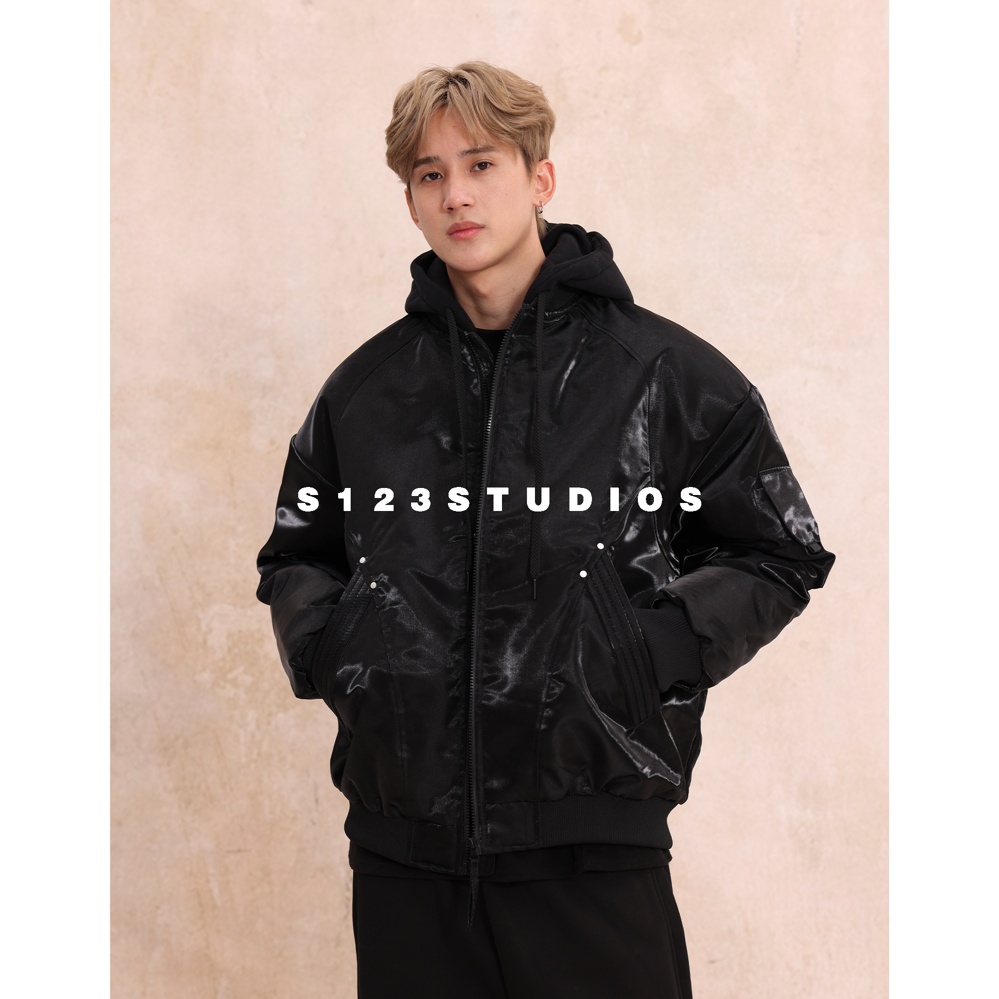 聪明陈【液态金属羽绒服】重工亮面反光夹克外套棉衣男女同款上衣