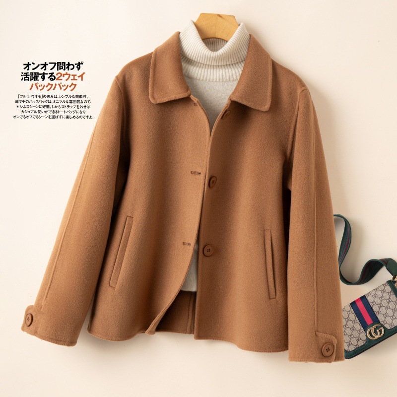 娃娃领毛呢外套双面羊毛大衣女高端秋冬双面羊毛呢子宽松小个子