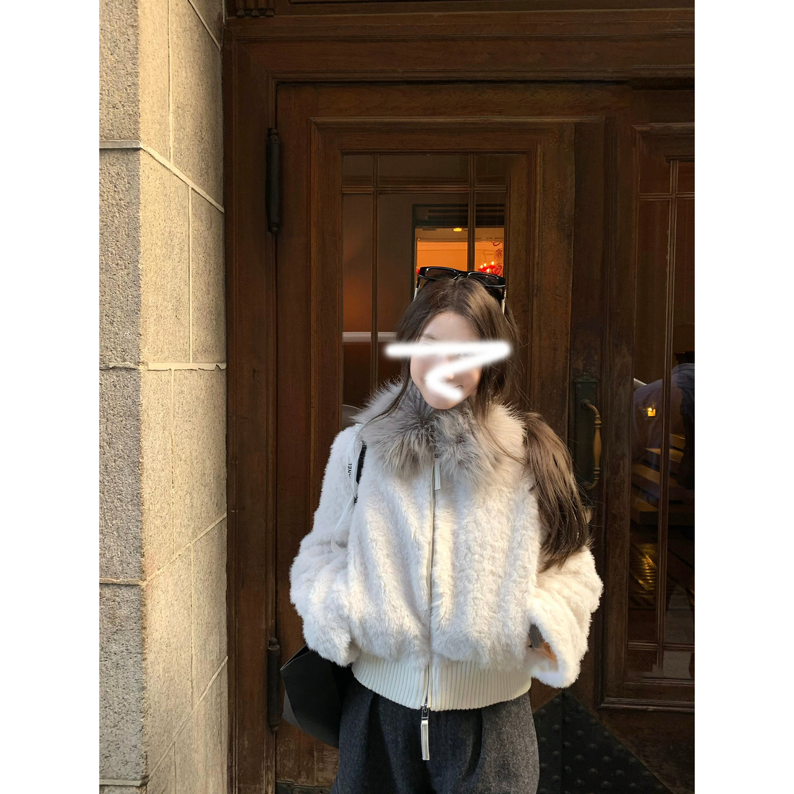 '暖冬咩咩'大毛领短款环葆咩咩毛保暖外套女秋冬宽松休闲韩版