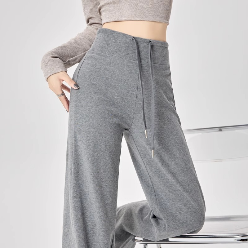 2025新款灰色高腰运动裤女春秋慵懒松弛感直筒卫裤垂感休闲阔腿裤