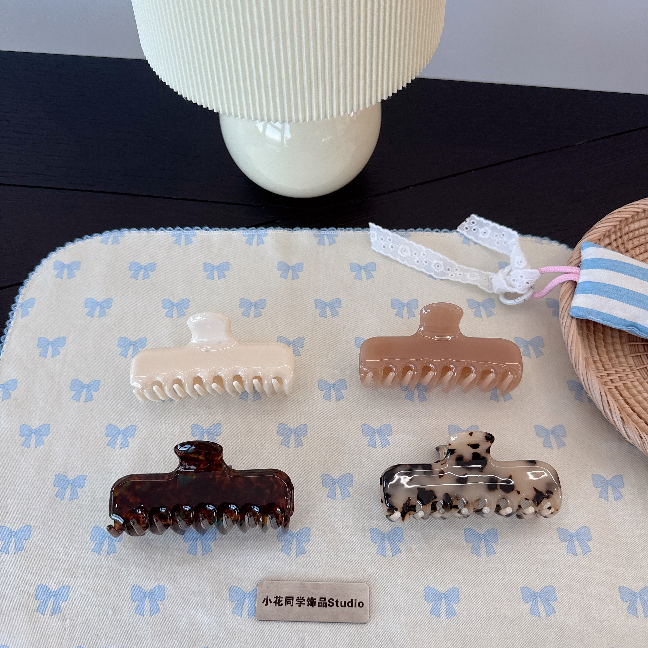 韩国发饰2025新款醋酸质感奶咖色奶白色琥珀色豹纹发抓夹发夹头饰