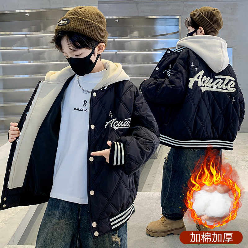 儿童装棒球服棉服连帽外套冬季男童短款夹克保暖中大童帅气男孩潮