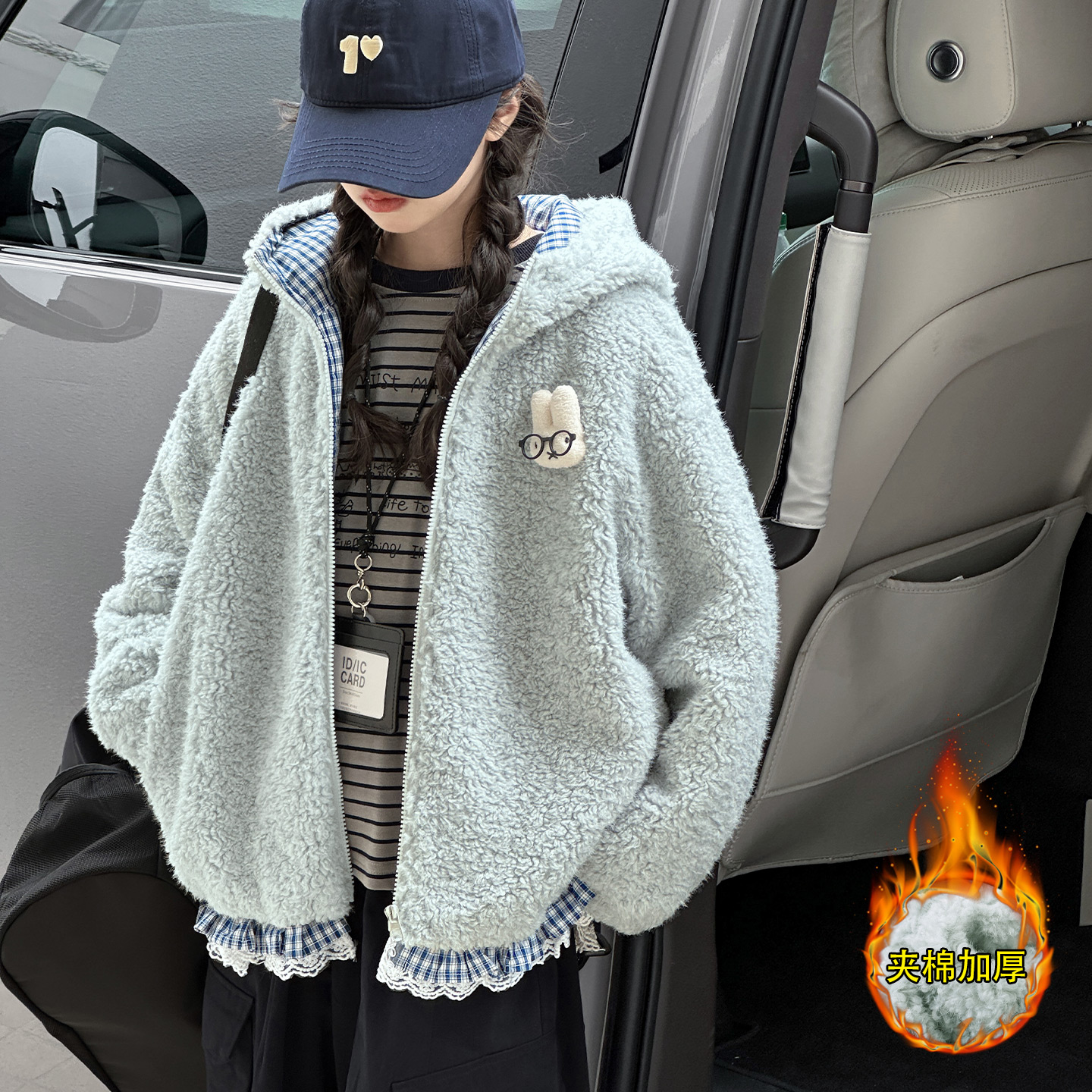 女童外套秋冬装2025新款中大童洋气时髦夹棉加厚冬季初中生毛毛衣