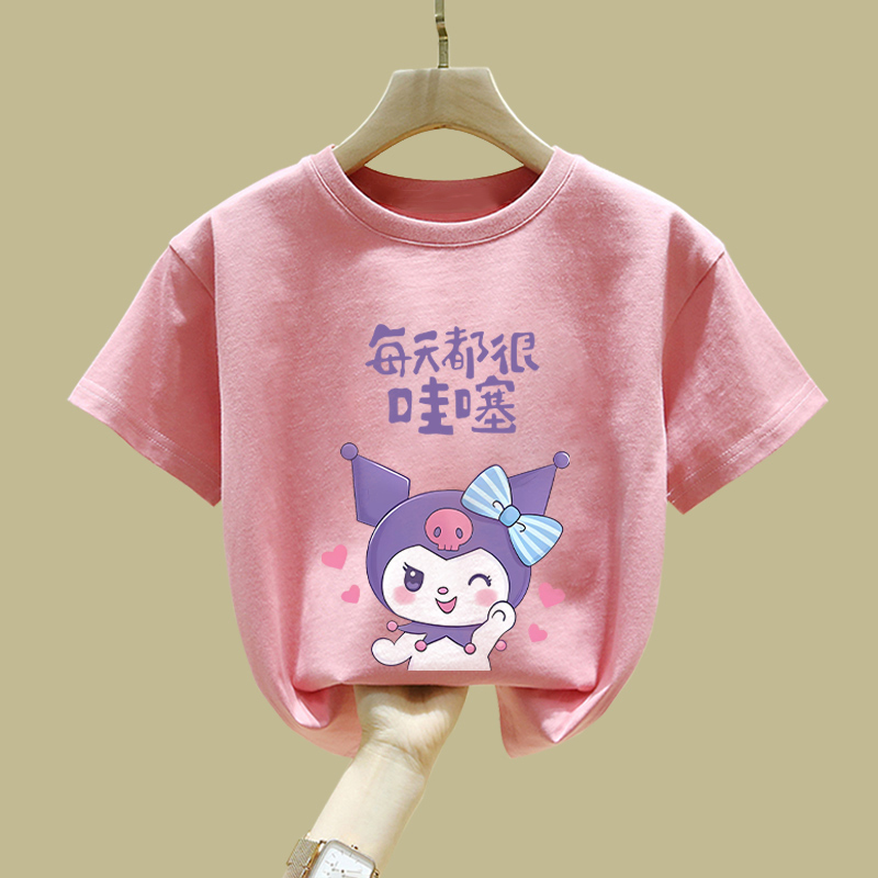 2025新款女童纯棉短袖T恤夏库洛米洋气可爱百搭中小童韩版半袖