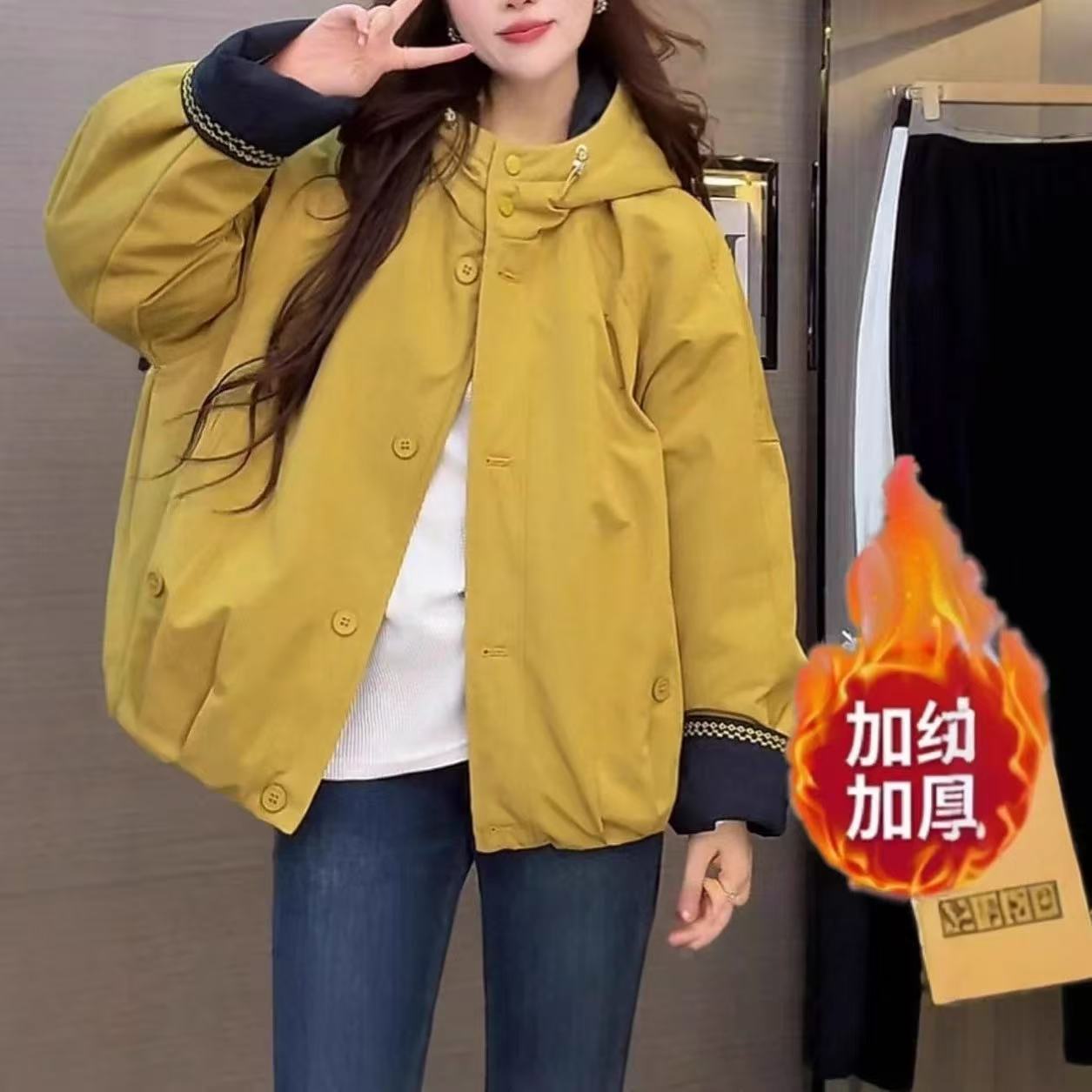 【小火炉加绒巨暖和】新款连帽短款韩版显瘦上衣刺绣外套潮25122