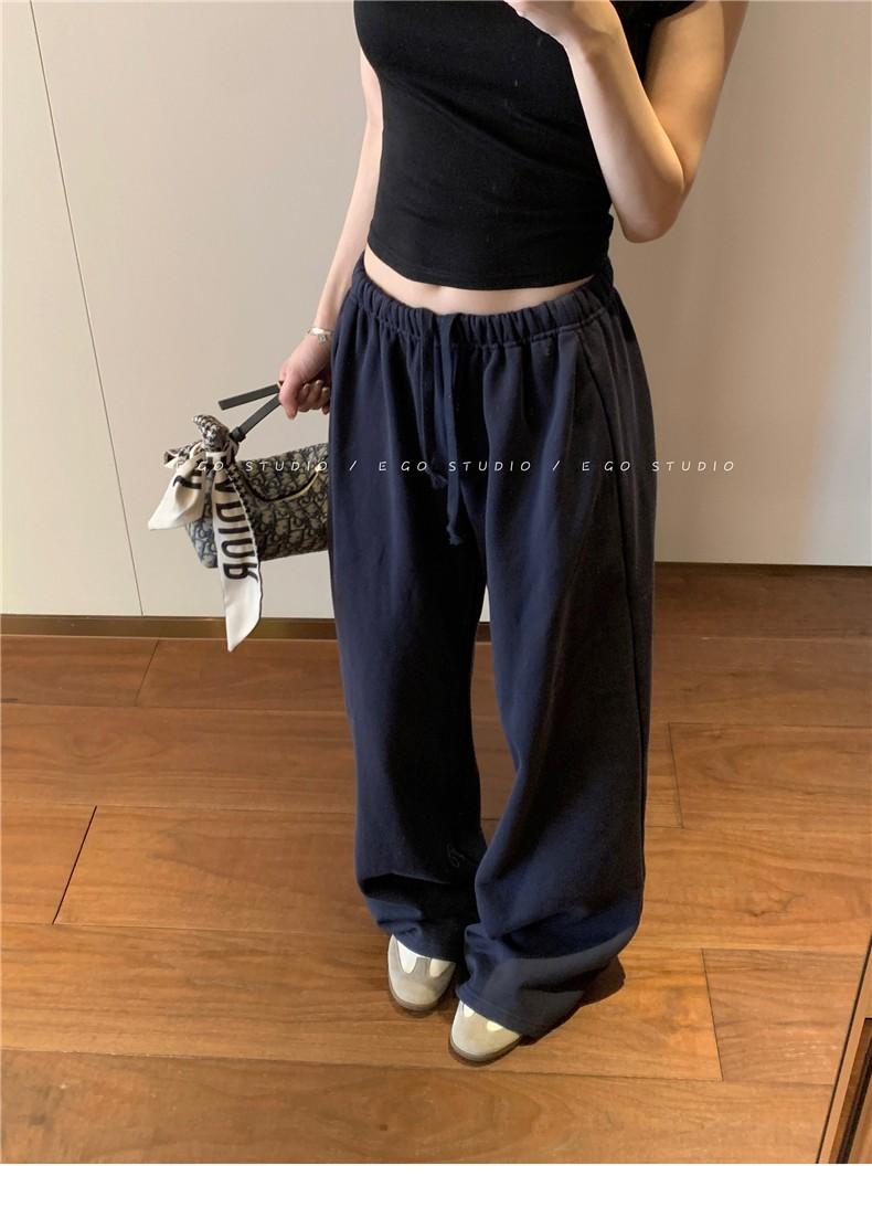 秋冬慵懒显瘦运动休闲裤女宽松拖地长裤百搭抽绳卫裤极简阔腿裤子