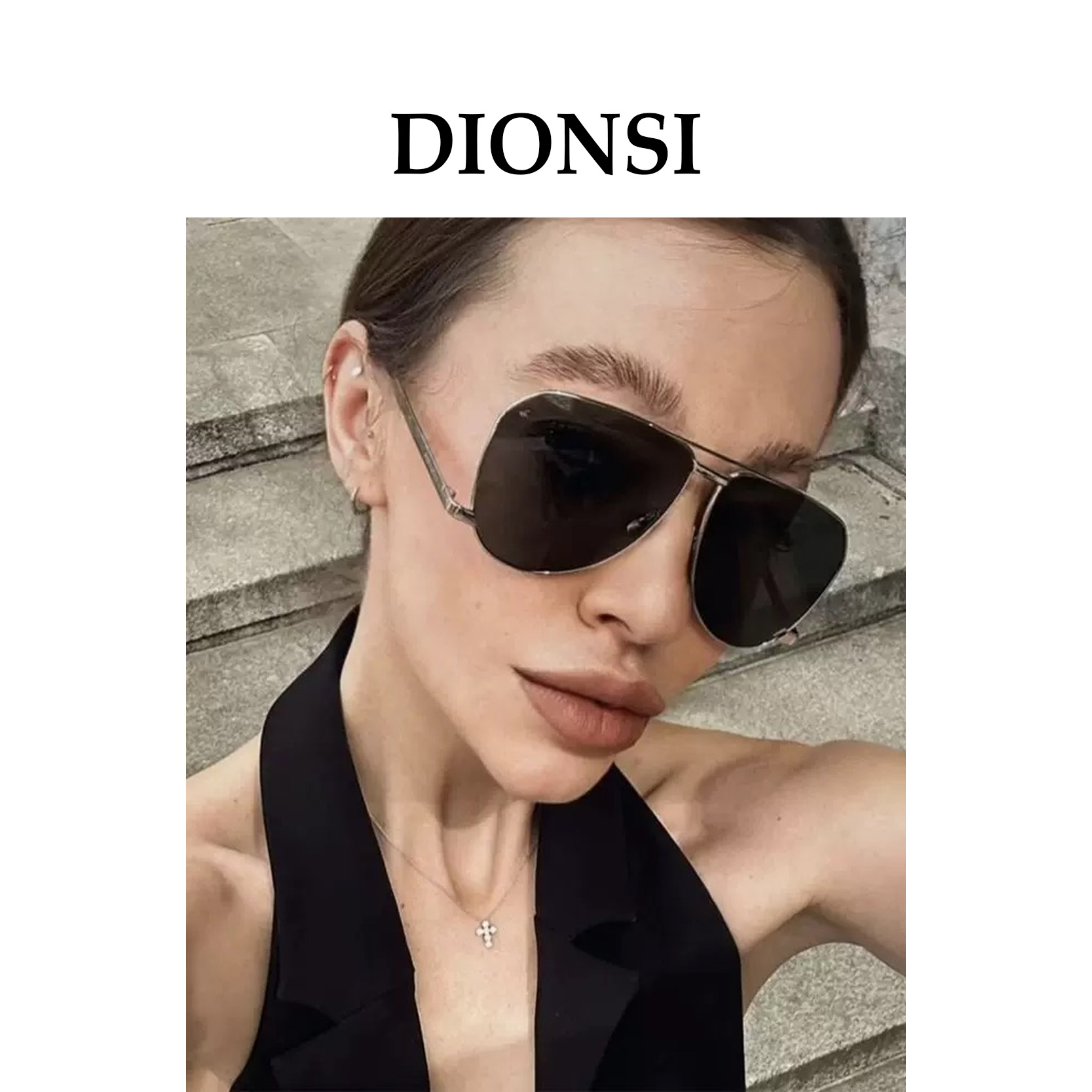 【Dionsi】欧美风高级感显脸小金属大框飞行员式防紫外线太阳眼镜