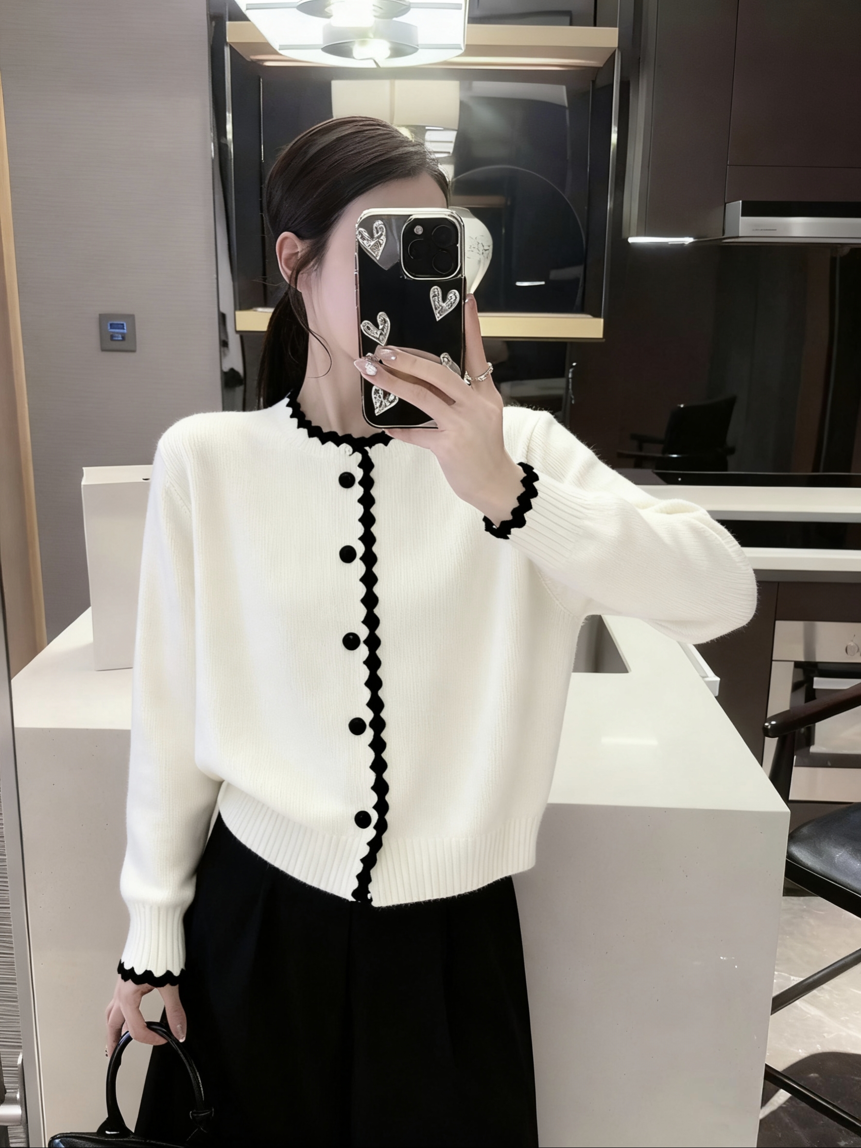 韩系温柔风撞色木耳边针织衫2025秋冬新款设计感独特别致长袖毛衣