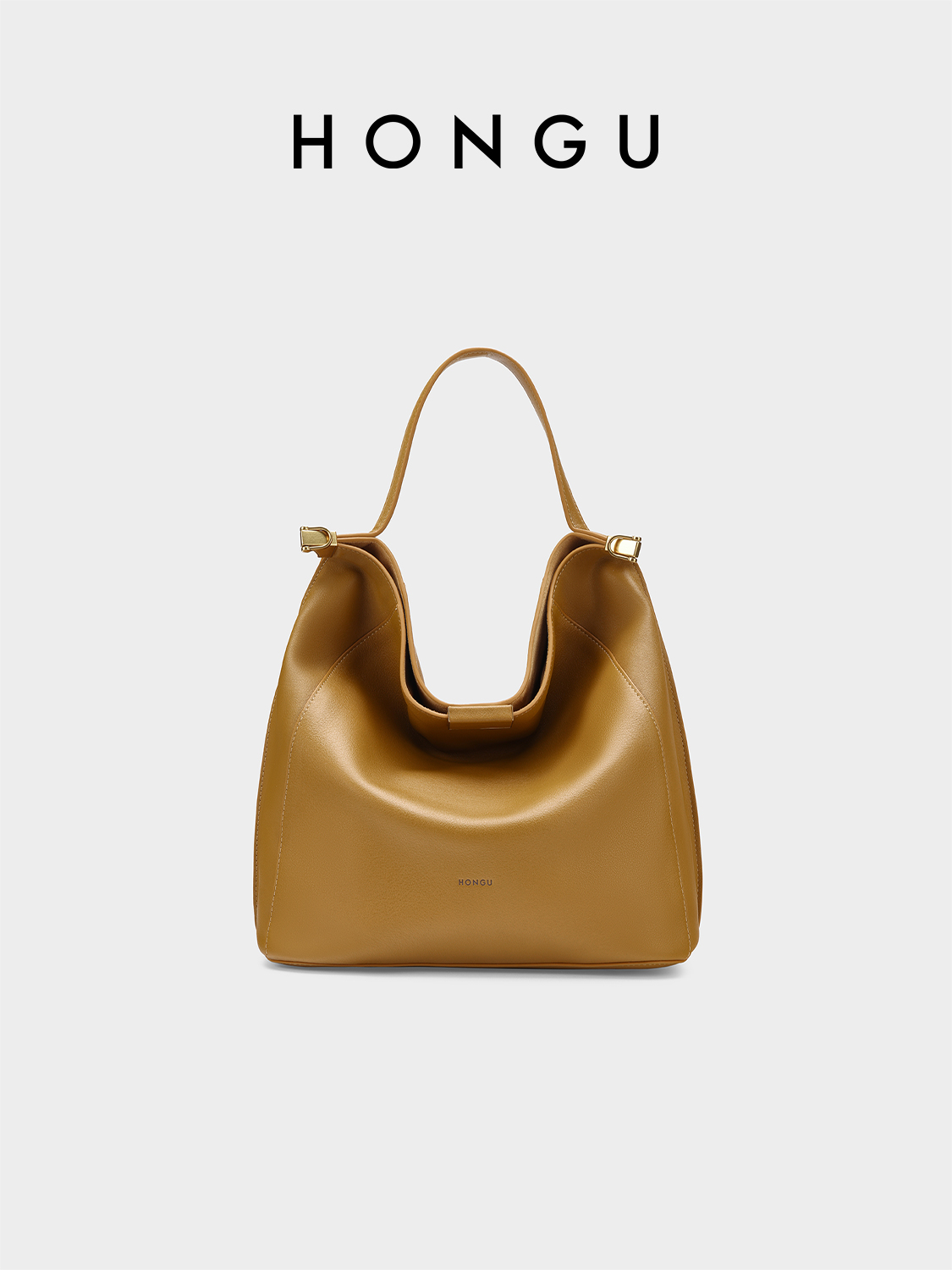 HONGU/红谷做旧优雅桶包单肩包hobo包包肩包/屋檐包