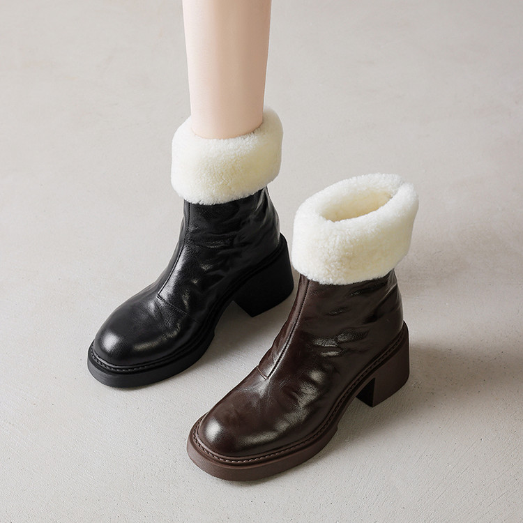 6cm 通勤休闲百搭粗跟雪地靴冬季韩版简约风时尚加厚保暖高跟短靴