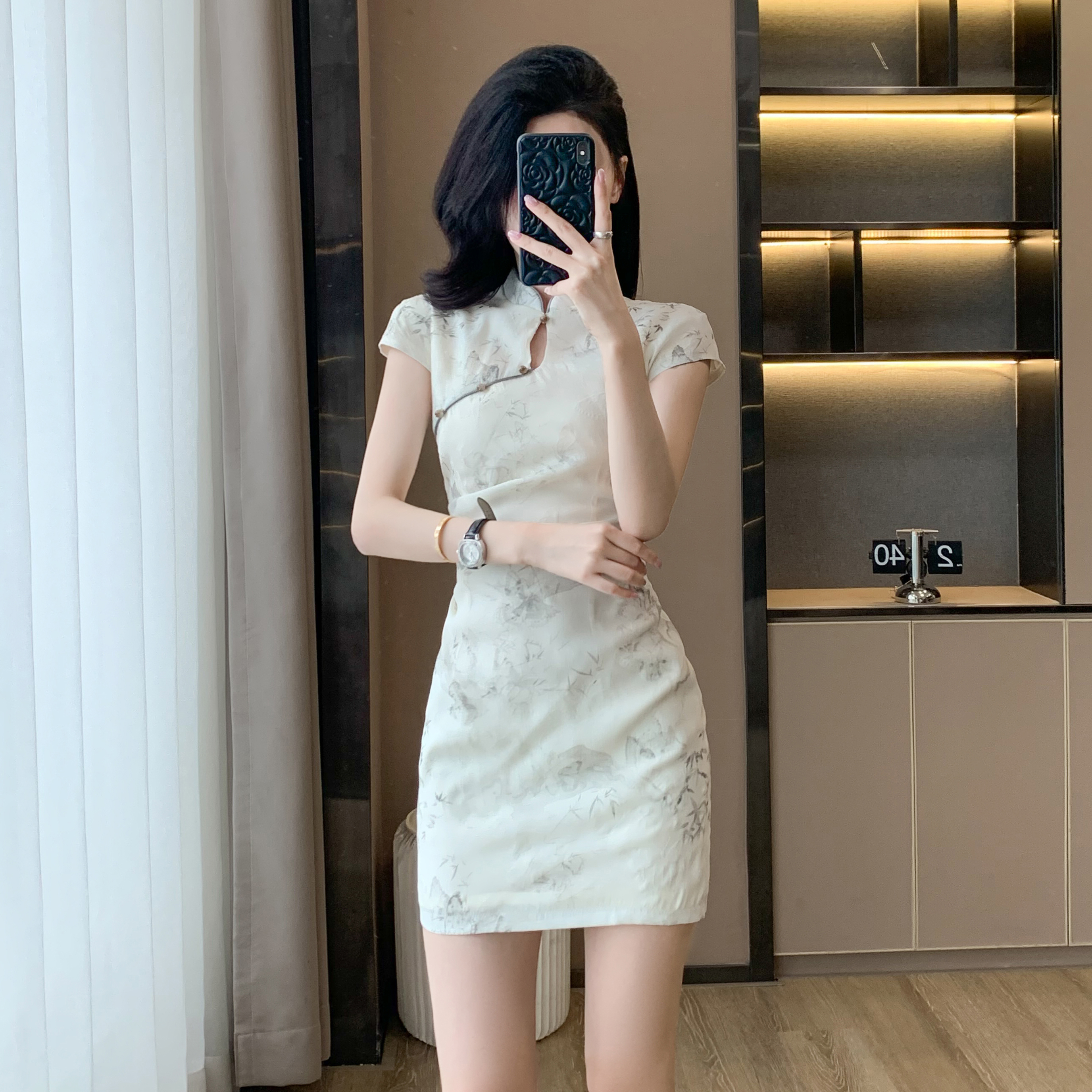 新中式国风立领水墨画连衣裙女夏季新款小个子气质显瘦改良旗袍裙