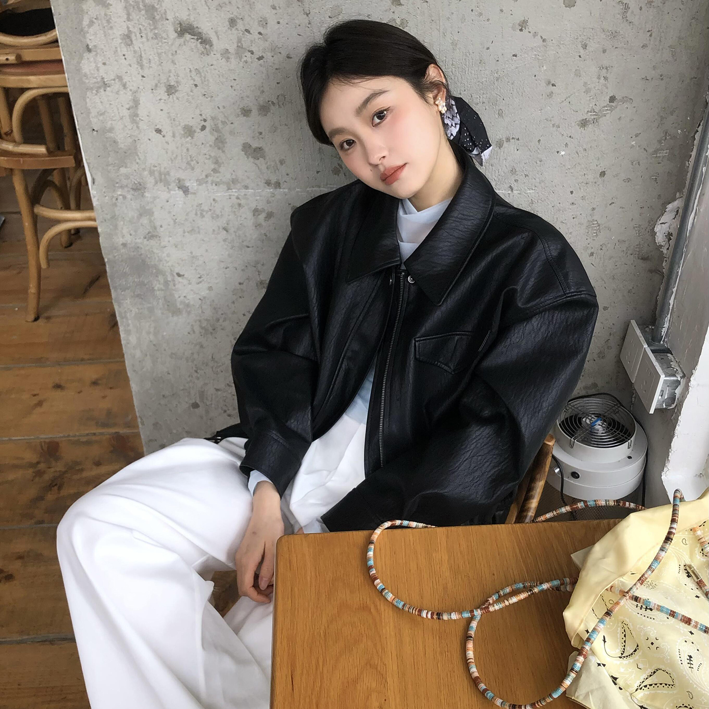 韩版黑色pu皮衣外套女宽松百搭春秋2025新款高级感宽松夹克机车服