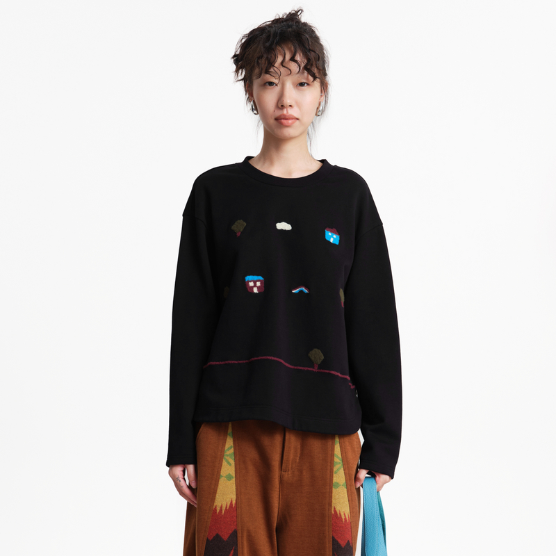 MOVEUP幻走2025冬季新款.FUN圆领趣味绣花休闲短款T恤女3EWD10525