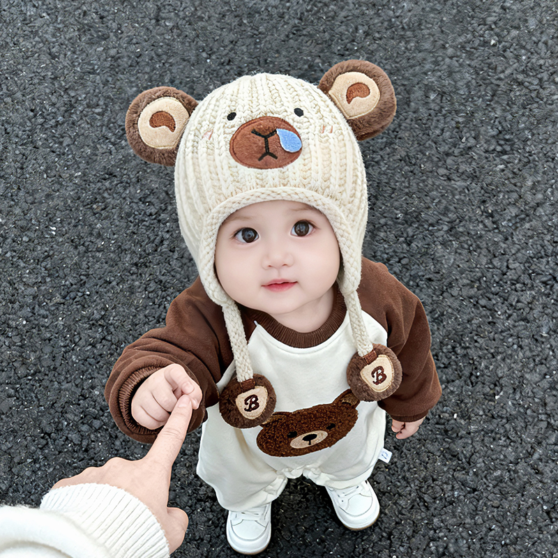 冬季宝宝儿童帽子可爱超萌卡皮巴拉护耳帽男女小童保暖针织毛线帽