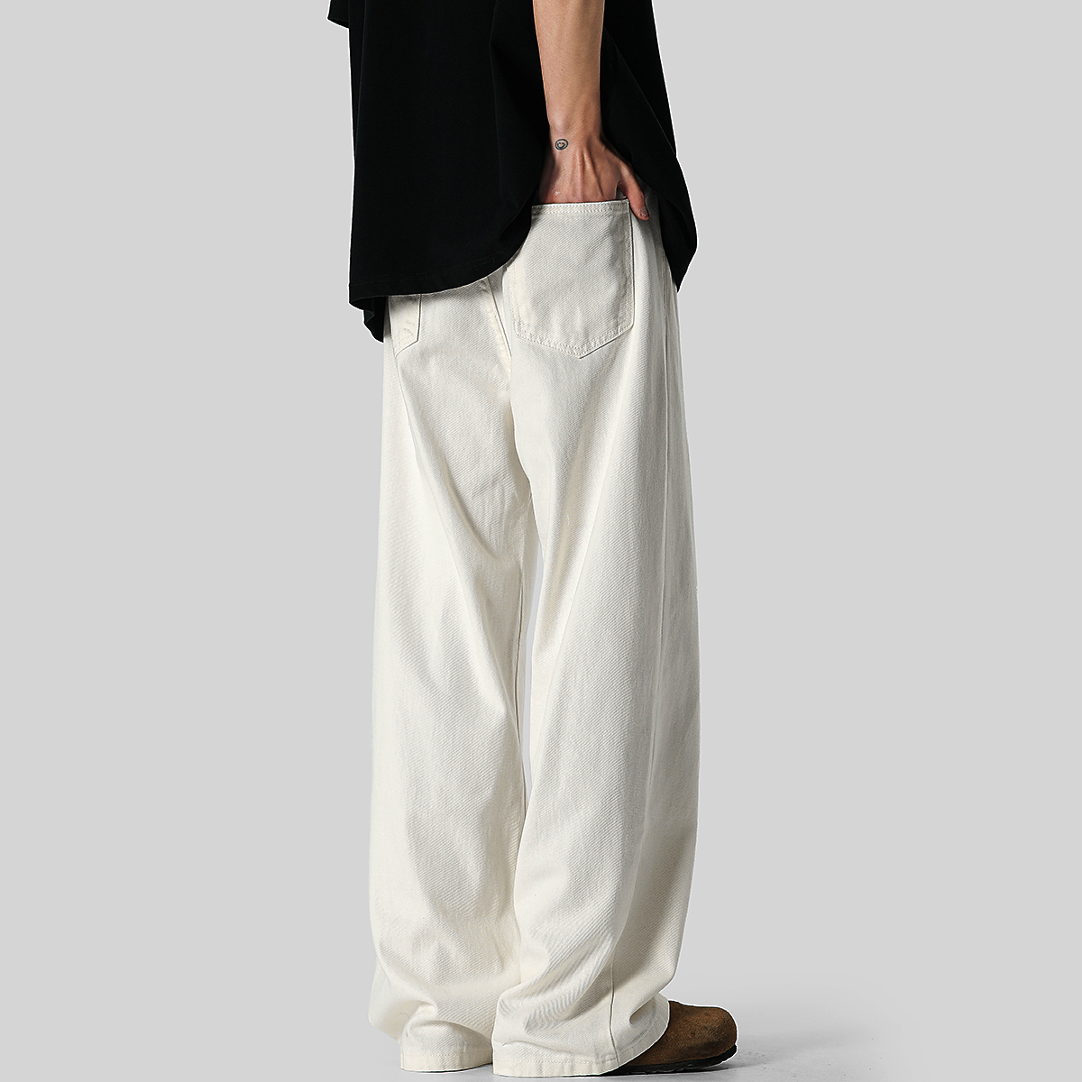 秋冬新款白色牛仔裤男生中性风直筒休闲长裤宽松慵懒出街潮男女