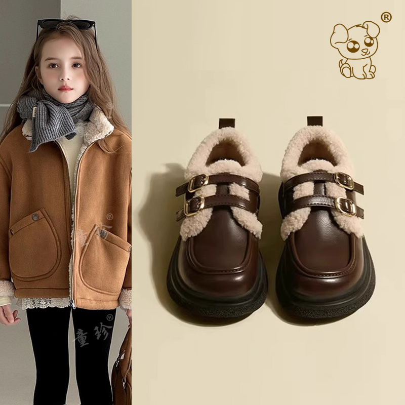 女童鞋子2025新款秋冬季小女孩二棉鞋毛毛公主鞋加绒加厚儿童冬鞋