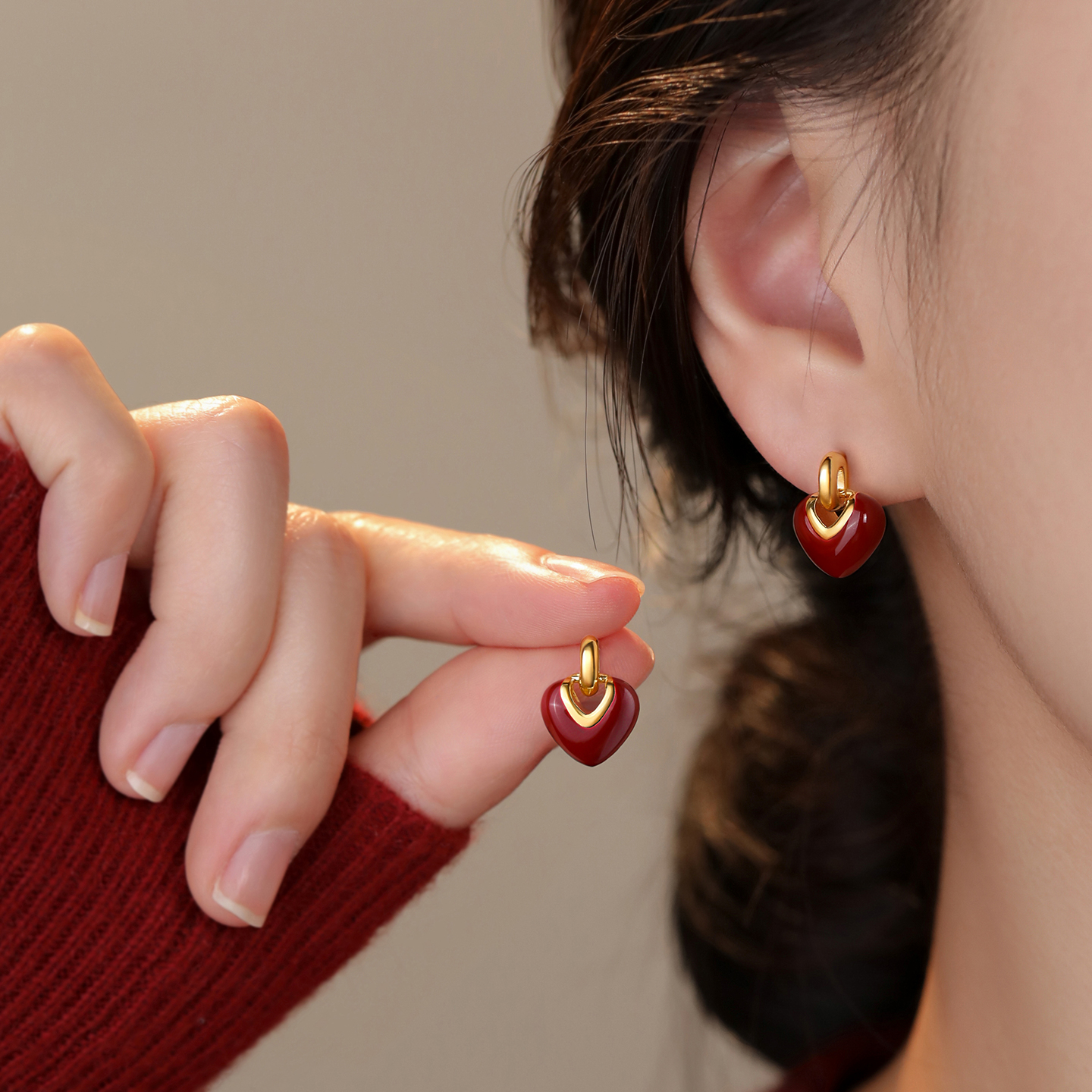 足银耳饰 999银针爱心耳钉耳环2026马过新年红色本命年女小众轻奢